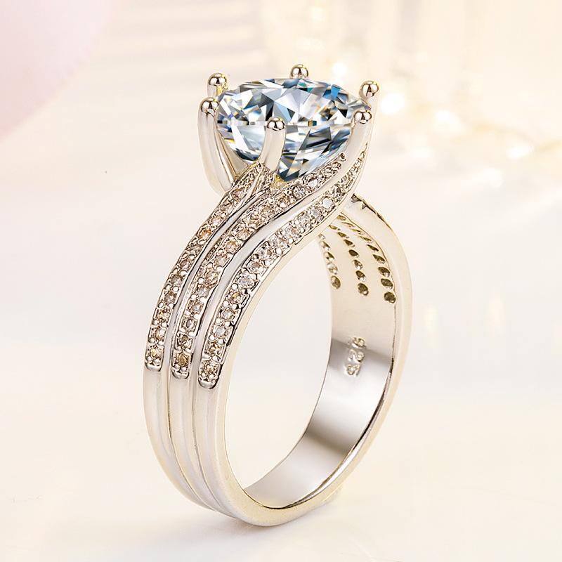 [AIYO]# Pure White Diamond Ring (all 25 Free Delivery) [buy One Get Three Free: Earrings, Ring Box, Cloth]