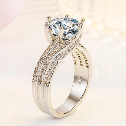 [AIYO]# Pure White Diamond Ring (all 25 Free Delivery) [buy One Get Three Free: Earrings, Ring Box, Cloth]