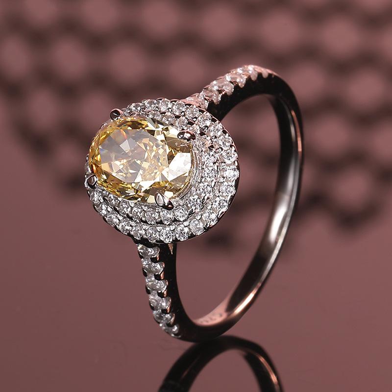 [AIYO]# 3 Karat Ice Flower Cut Yellow Diamond [buy One Get Three Free: Earrings, Ring Box, Cloth]]