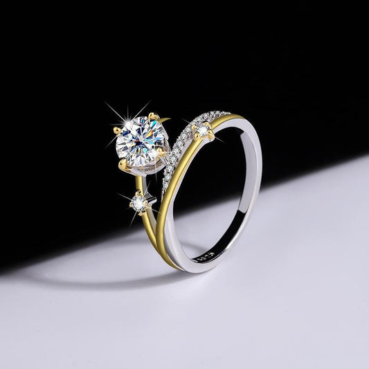 [AIYO]#【5】 Sterling Silver Mosan Diamond Ring (all $25 Free Shipping) [buy One Get Three Free: Earrings, Ring Box, Cloth]