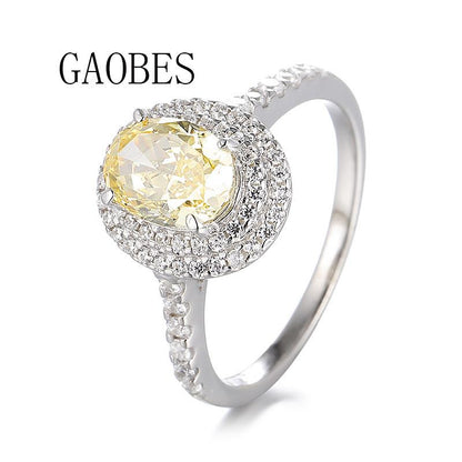 [AIYO]# 3 Karat Ice Flower Cut Yellow Diamond [buy One Get Three Free: Earrings, Ring Box, Cloth]]
