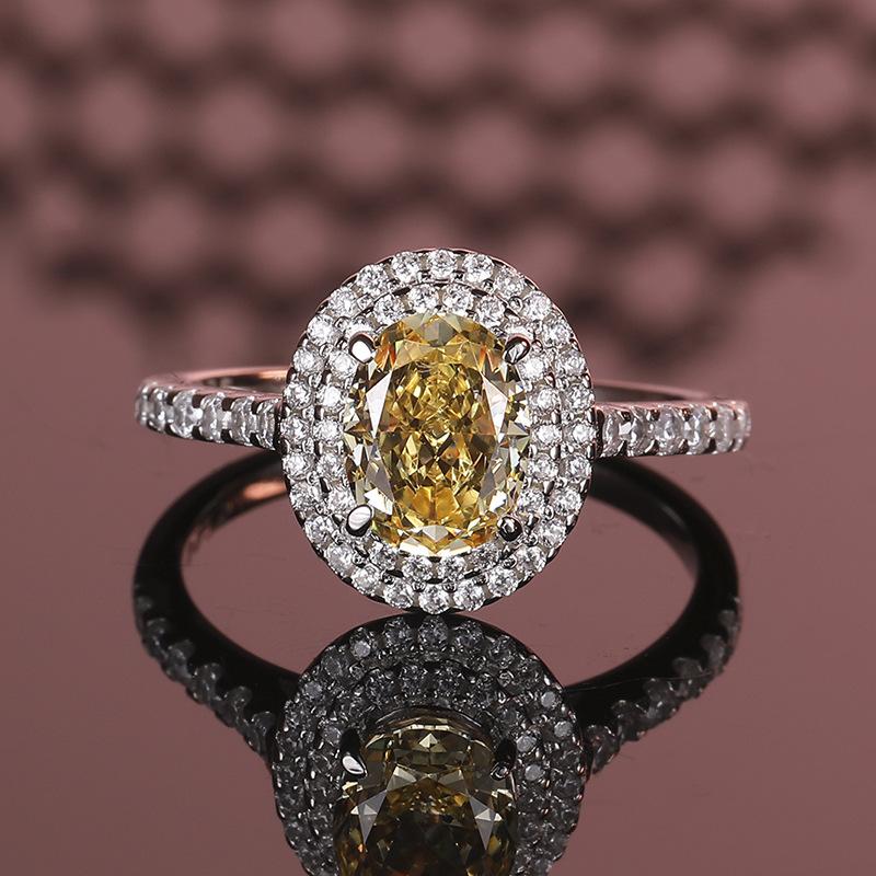 [AIYO]# 3 Karat Ice Flower Cut Yellow Diamond [buy One Get Three Free: Earrings, Ring Box, Cloth]]