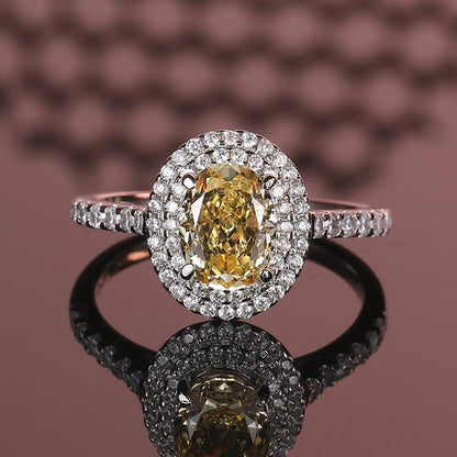 [AIYO]# 3 Karat Ice Flower Cut Yellow Diamond [buy One Get Three Free: Earrings, Ring Box, Cloth]]