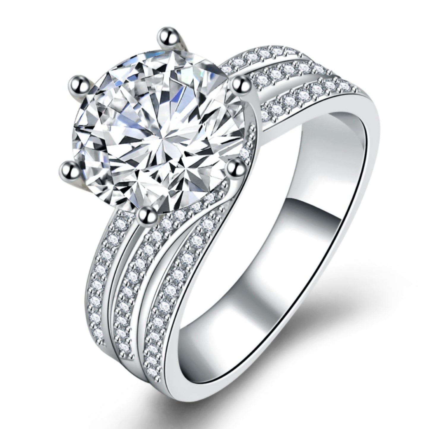 [AIYO]# Pure White Diamond Ring (all 25 Free Delivery) [buy One Get Three Free: Earrings, Ring Box, Cloth]